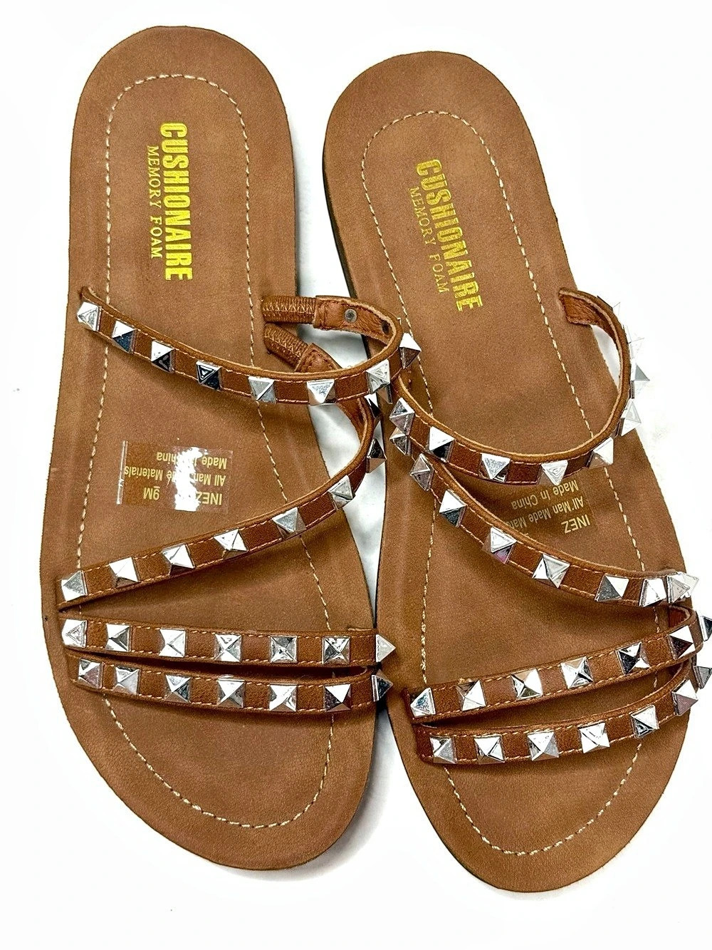 Cushionaire Inez Studded Flat Sandals in Brown US 9M